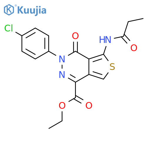 ethyl 3-(4-chlorophenyl)-4-oxo-5-propanamido-3H,4H-thieno3,4-dpyridazine-1-carboxylate structure