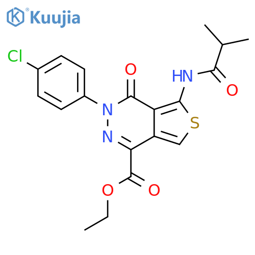 ethyl 3-(4-chlorophenyl)-5-(2-methylpropanamido)-4-oxo-3H,4H-thieno3,4-dpyridazine-1-carboxylate structure