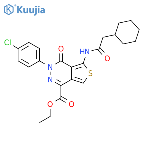 ethyl 3-(4-chlorophenyl)-5-(2-cyclohexylacetamido)-4-oxo-3H,4H-thieno3,4-dpyridazine-1-carboxylate structure