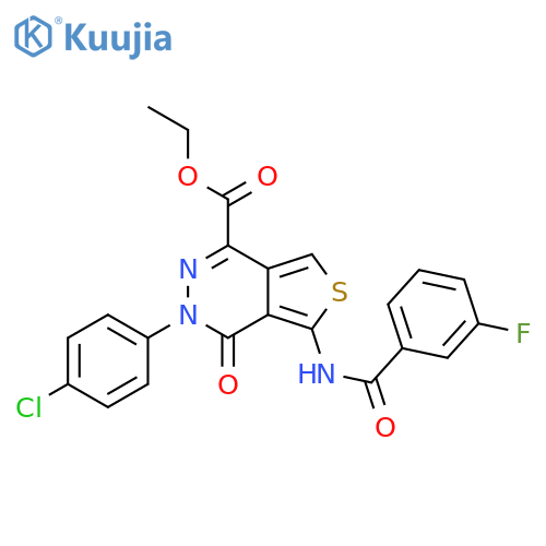 ethyl 3-(4-chlorophenyl)-5-(3-fluorobenzamido)-4-oxo-3H,4H-thieno3,4-dpyridazine-1-carboxylate structure