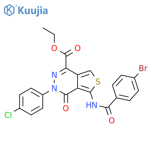 ethyl 5-(4-bromobenzamido)-3-(4-chlorophenyl)-4-oxo-3H,4H-thieno3,4-dpyridazine-1-carboxylate structure