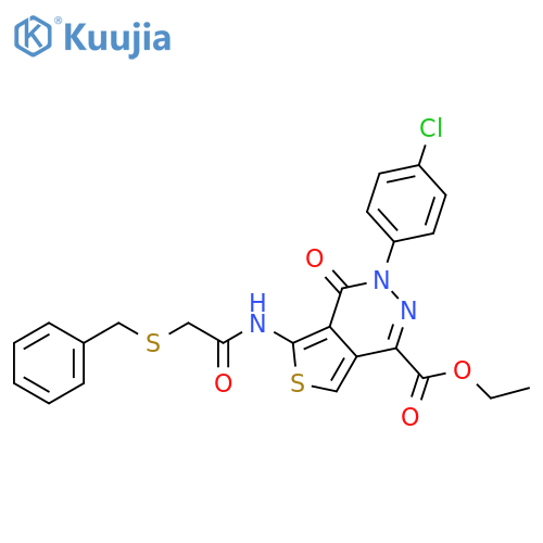 ethyl 5-2-(benzylsulfanyl)acetamido-3-(4-chlorophenyl)-4-oxo-3H,4H-thieno3,4-dpyridazine-1-carboxylate structure