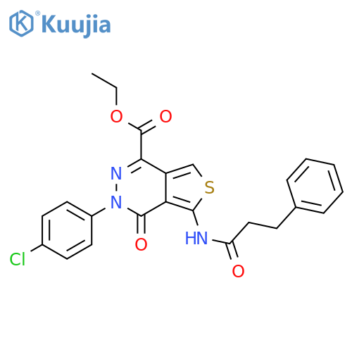 ethyl 3-(4-chlorophenyl)-4-oxo-5-(3-phenylpropanamido)-3H,4H-thieno3,4-dpyridazine-1-carboxylate structure