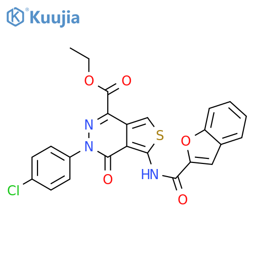 ethyl 5-(1-benzofuran-2-amido)-3-(4-chlorophenyl)-4-oxo-3H,4H-thieno3,4-dpyridazine-1-carboxylate structure