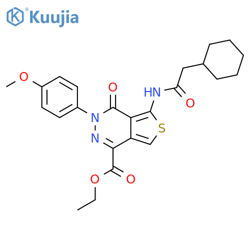 ethyl 5-(2-cyclohexylacetamido)-3-(4-methoxyphenyl)-4-oxo-3H,4H-thieno3,4-dpyridazine-1-carboxylate structure