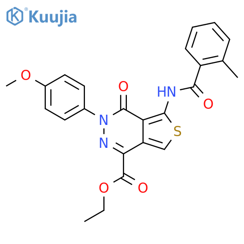 ethyl 3-(4-methoxyphenyl)-5-(2-methylbenzamido)-4-oxo-3H,4H-thieno3,4-dpyridazine-1-carboxylate structure