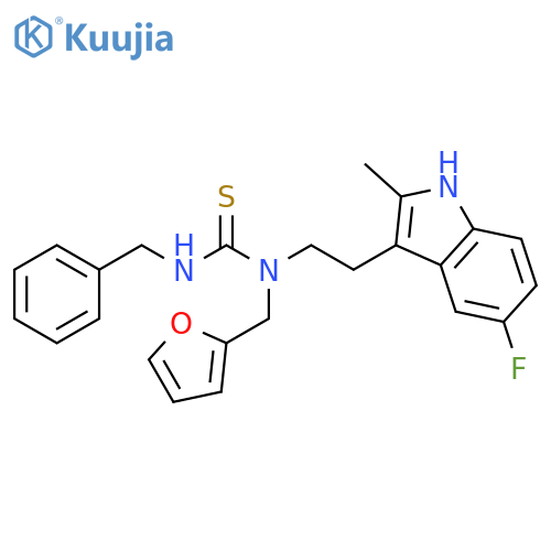 1-benzyl-3-2-(5-fluoro-2-methyl-1H-indol-3-yl)ethyl-3-(furan-2-yl)methylthiourea structure