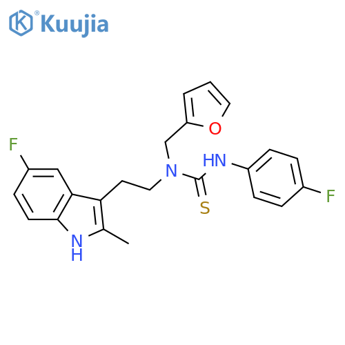 3-2-(5-fluoro-2-methyl-1H-indol-3-yl)ethyl-1-(4-fluorophenyl)-3-(furan-2-yl)methylthiourea structure