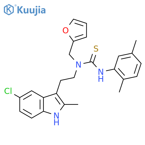 3-2-(5-chloro-2-methyl-1H-indol-3-yl)ethyl-1-(2,5-dimethylphenyl)-3-(furan-2-yl)methylthiourea structure