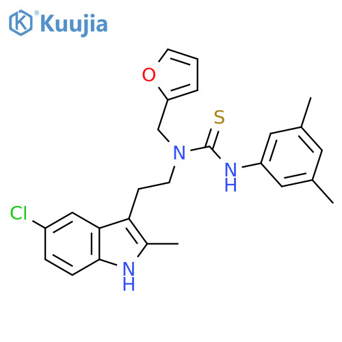 3-2-(5-chloro-2-methyl-1H-indol-3-yl)ethyl-1-(3,5-dimethylphenyl)-3-(furan-2-yl)methylthiourea structure