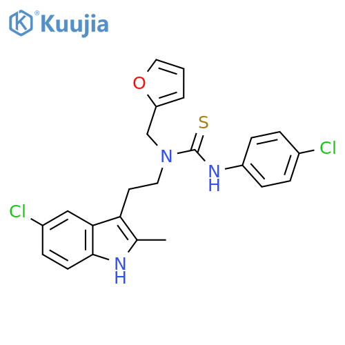 3-2-(5-chloro-2-methyl-1H-indol-3-yl)ethyl-1-(4-chlorophenyl)-3-(furan-2-yl)methylthiourea structure