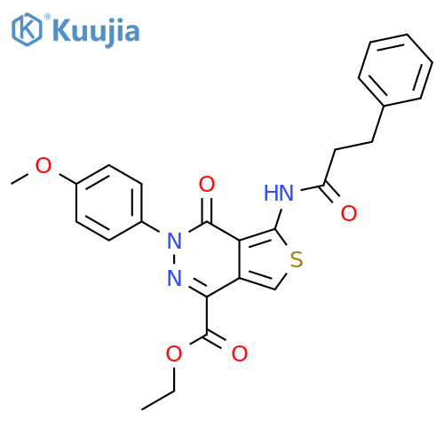 ethyl 3-(4-methoxyphenyl)-4-oxo-5-(3-phenylpropanamido)-3H,4H-thieno3,4-dpyridazine-1-carboxylate structure