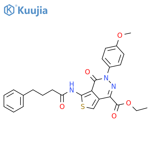 ethyl 3-(4-methoxyphenyl)-4-oxo-5-(4-phenylbutanamido)-3H,4H-thieno3,4-dpyridazine-1-carboxylate structure