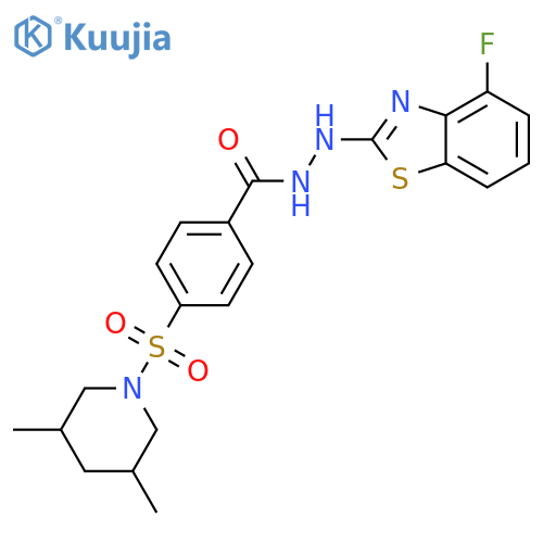 4-(3,5-dimethylpiperidin-1-yl)sulfonyl-N'-(4-fluoro-1,3-benzothiazol-2-yl)benzohydrazide structure