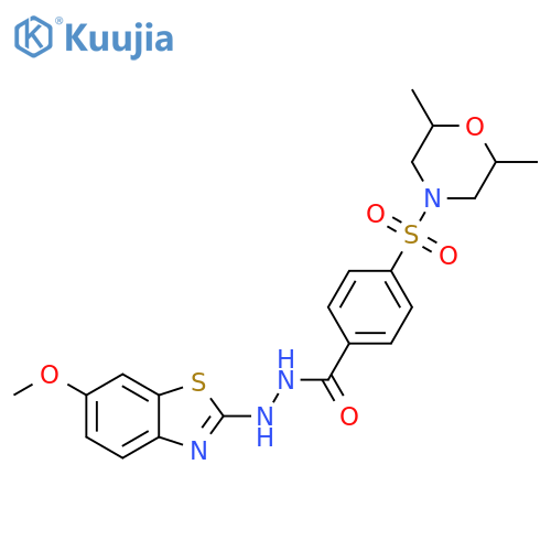 4-(2,6-dimethylmorpholin-4-yl)sulfonyl-N'-(6-methoxy-1,3-benzothiazol-2-yl)benzohydrazide structure
