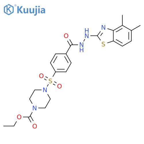 ethyl 4-{4-N'-(4,5-dimethyl-1,3-benzothiazol-2-yl)hydrazinecarbonylbenzenesulfonyl}piperazine-1-carboxylate structure