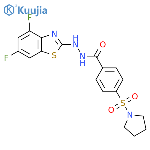 N'-(4,6-difluoro-1,3-benzothiazol-2-yl)-4-(pyrrolidine-1-sulfonyl)benzohydrazide structure