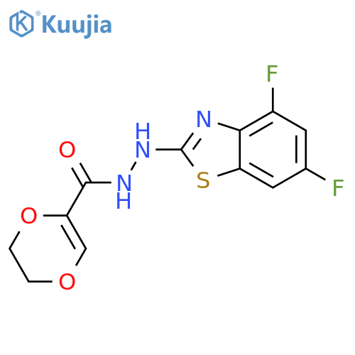 N'-(4,6-difluoro-1,3-benzothiazol-2-yl)-5,6-dihydro-1,4-dioxine-2-carbohydrazide structure