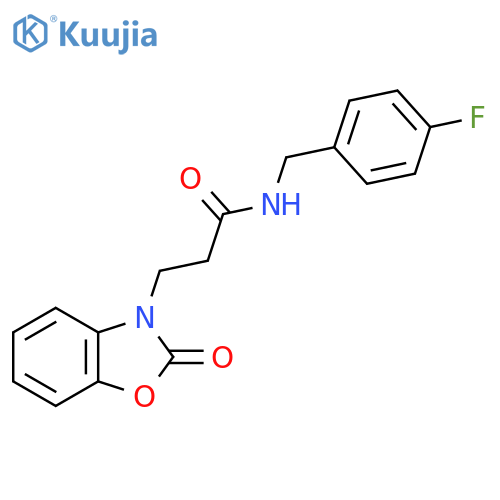 N-(4-fluorophenyl)methyl-3-(2-oxo-2,3-dihydro-1,3-benzoxazol-3-yl)propanamide structure