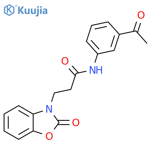 N-(3-acetylphenyl)-3-(2-oxo-2,3-dihydro-1,3-benzoxazol-3-yl)propanamide structure