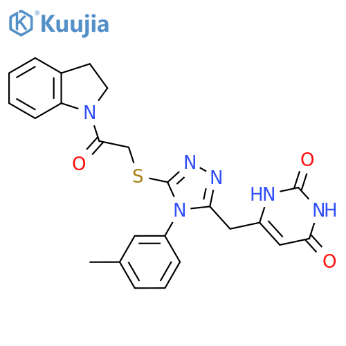 6-(5-{2-(2,3-dihydro-1H-indol-1-yl)-2-oxoethylsulfanyl}-4-(3-methylphenyl)-4H-1,2,4-triazol-3-yl)methyl-1,2,3,4-tetrahydropyrimidine-2,4-dione structure