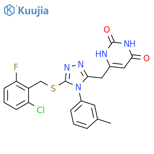 6-(5-{(2-chloro-6-fluorophenyl)methylsulfanyl}-4-(3-methylphenyl)-4H-1,2,4-triazol-3-yl)methyl-1,2,3,4-tetrahydropyrimidine-2,4-dione structure