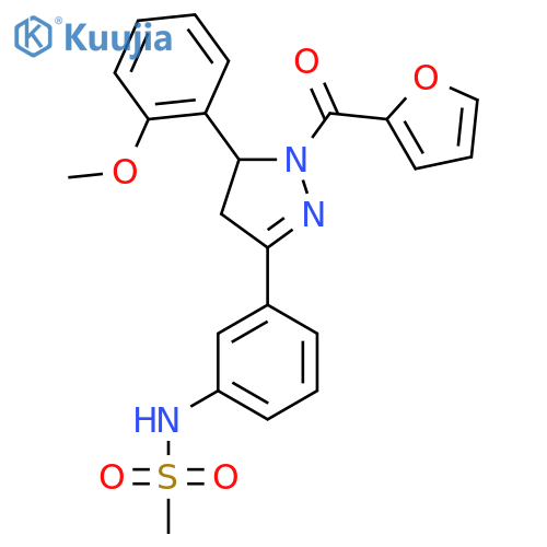 N-{3-1-(furan-2-carbonyl)-5-(2-methoxyphenyl)-4,5-dihydro-1H-pyrazol-3-ylphenyl}methanesulfonamide structure