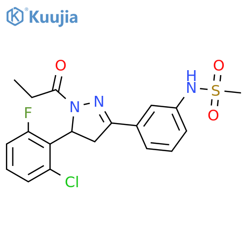 N-{3-5-(2-chloro-6-fluorophenyl)-1-propanoyl-4,5-dihydro-1H-pyrazol-3-ylphenyl}methanesulfonamide structure