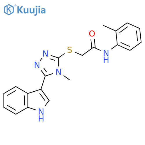 2-{5-(1H-indol-3-yl)-4-methyl-4H-1,2,4-triazol-3-ylsulfanyl}-N-(2-methylphenyl)acetamide structure