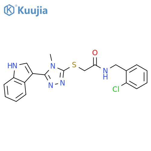 N-(2-chlorophenyl)methyl-2-{5-(1H-indol-3-yl)-4-methyl-4H-1,2,4-triazol-3-ylsulfanyl}acetamide structure