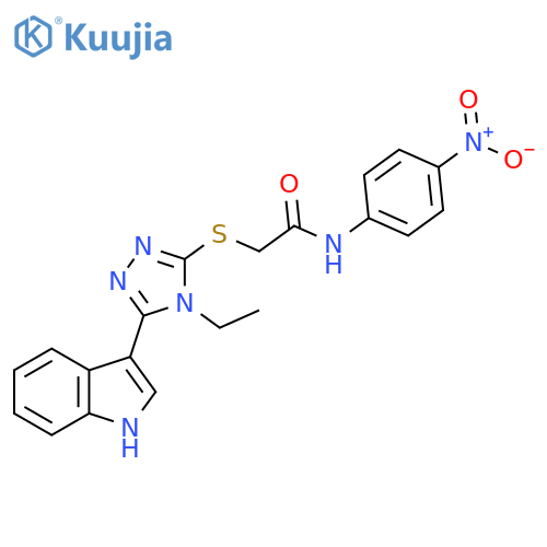 2-{4-ethyl-5-(1H-indol-3-yl)-4H-1,2,4-triazol-3-ylsulfanyl}-N-(4-nitrophenyl)acetamide structure