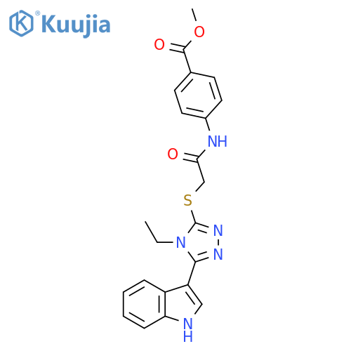 methyl 4-(2-{4-ethyl-5-(1H-indol-3-yl)-4H-1,2,4-triazol-3-ylsulfanyl}acetamido)benzoate structure