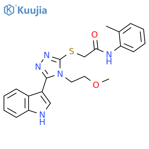 2-{5-(1H-indol-3-yl)-4-(2-methoxyethyl)-4H-1,2,4-triazol-3-ylsulfanyl}-N-(2-methylphenyl)acetamide structure