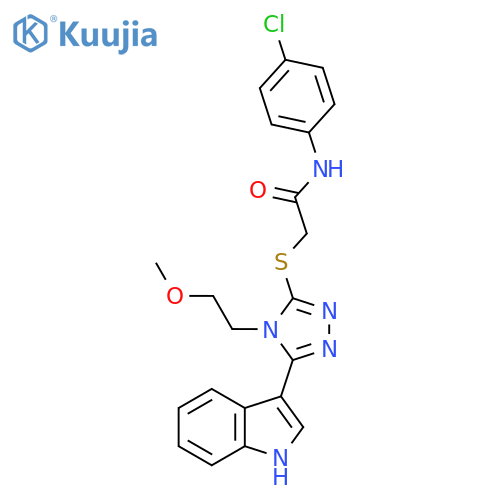 N-(4-chlorophenyl)-2-{5-(1H-indol-3-yl)-4-(2-methoxyethyl)-4H-1,2,4-triazol-3-ylsulfanyl}acetamide structure