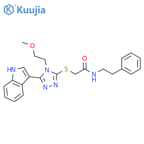 2-{5-(1H-indol-3-yl)-4-(2-methoxyethyl)-4H-1,2,4-triazol-3-ylsulfanyl}-N-(2-phenylethyl)acetamide structure