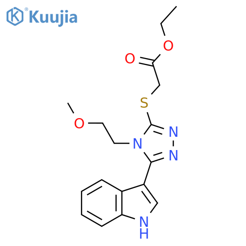 ethyl 2-{5-(1H-indol-3-yl)-4-(2-methoxyethyl)-4H-1,2,4-triazol-3-ylsulfanyl}acetate structure