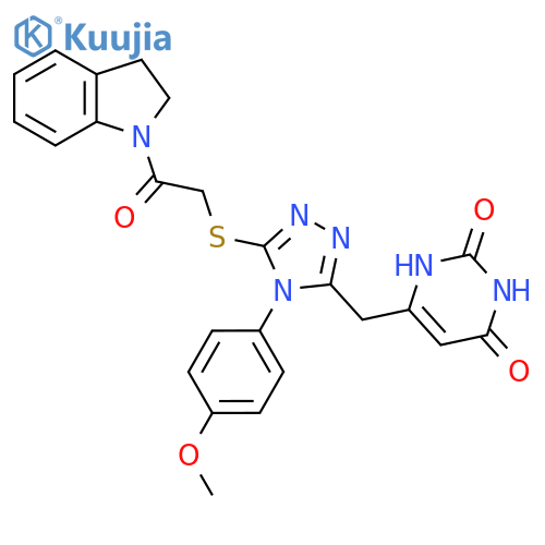 6-(5-{2-(2,3-dihydro-1H-indol-1-yl)-2-oxoethylsulfanyl}-4-(4-methoxyphenyl)-4H-1,2,4-triazol-3-yl)methyl-1,2,3,4-tetrahydropyrimidine-2,4-dione structure