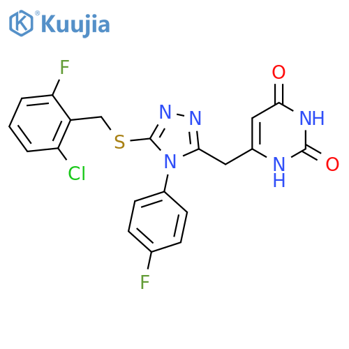 6-(5-{(2-chloro-6-fluorophenyl)methylsulfanyl}-4-(4-fluorophenyl)-4H-1,2,4-triazol-3-yl)methyl-1,2,3,4-tetrahydropyrimidine-2,4-dione structure