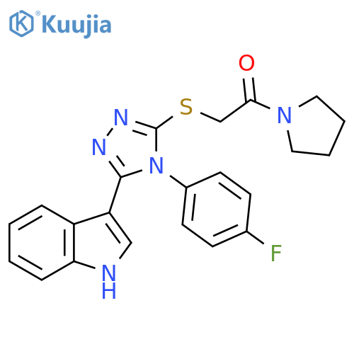2-{4-(4-fluorophenyl)-5-(1H-indol-3-yl)-4H-1,2,4-triazol-3-ylsulfanyl}-1-(pyrrolidin-1-yl)ethan-1-one structure