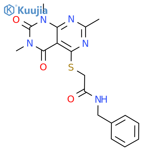 N-benzyl-2-({2,6,8-trimethyl-5,7-dioxo-5H,6H,7H,8H-1,3diazino4,5-dpyrimidin-4-yl}sulfanyl)acetamide structure