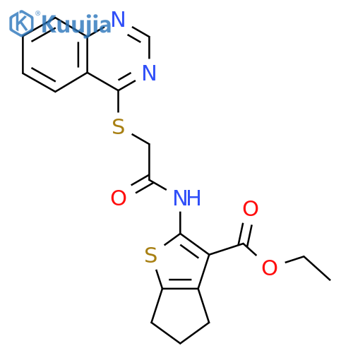 ethyl 2-2-(quinazolin-4-ylsulfanyl)acetamido-4H,5H,6H-cyclopentabthiophene-3-carboxylate structure