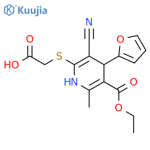 2-{3-cyano-5-(ethoxycarbonyl)-4-(furan-2-yl)-6-methyl-1,4-dihydropyridin-2-ylsulfanyl}acetic acid structure