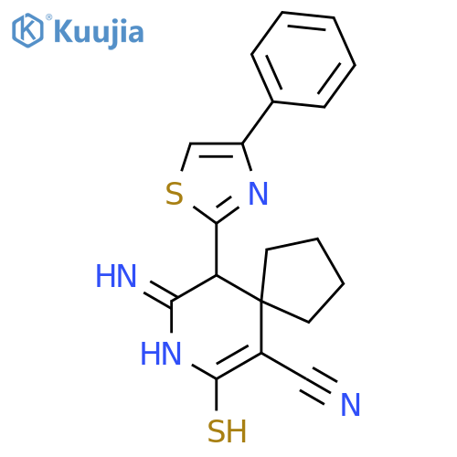9-imino-10-(4-phenyl-1,3-thiazol-2-yl)-7-sulfanyl-8-azaspiro4.5dec-6-ene-6-carbonitrile structure