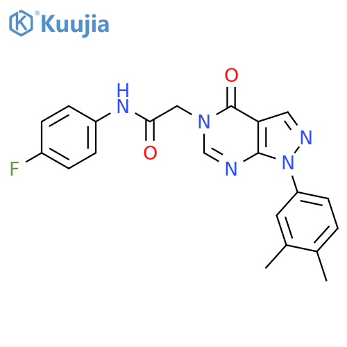 2-1-(3,4-dimethylphenyl)-4-oxo-1H,4H,5H-pyrazolo3,4-dpyrimidin-5-yl-N-(4-fluorophenyl)acetamide structure