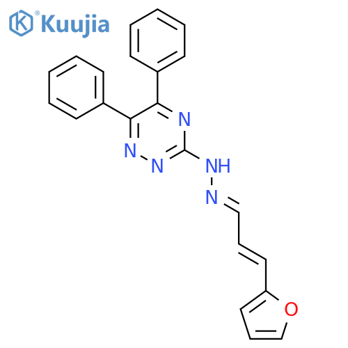 3-(E)-2-(2E)-3-(furan-2-yl)prop-2-en-1-ylidenehydrazin-1-yl-5,6-diphenyl-1,2,4-triazine structure