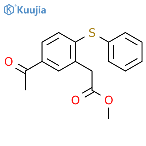 Benzeneacetic acid, 5-acetyl-2-(phenylthio)-, methyl ester structure