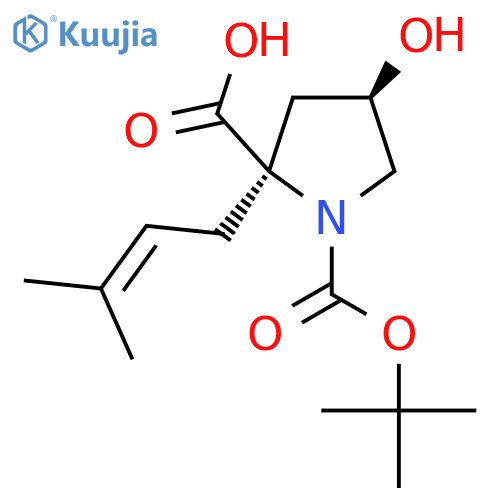 (2R,4R)-1-Tert-butoxycarbonyl-4-hydroxy-2-(3-methylbut-2-enyl)pyrrolidine-2-carboxylic acid structure