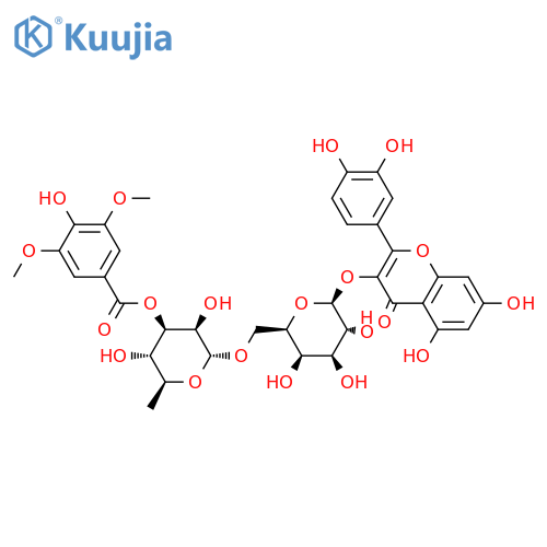 2-(3,4-Dihydroxyphenyl)-5,7-dihydroxy-4-oxo-4H-chromen-3-yl 6-O-[ 6-deoxy-3-O-(4-hydroxy-3,5-dimethoxybenzoyl)-α-L-mannopyranosyl]- β-D-galactopyranoside structure