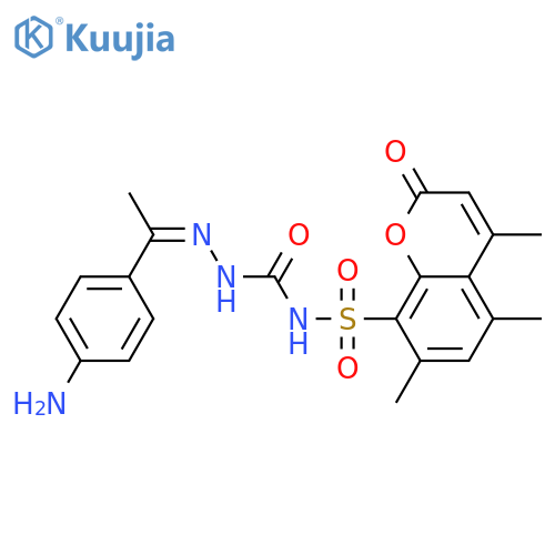 Hydrazinecarboxamide,2-[1-(4-aminophenyl)ethylidene]-N-[(4,5,7-trimethyl-2-oxo-2H-1-benzopyran-8-yl)sulfonyl]- structure