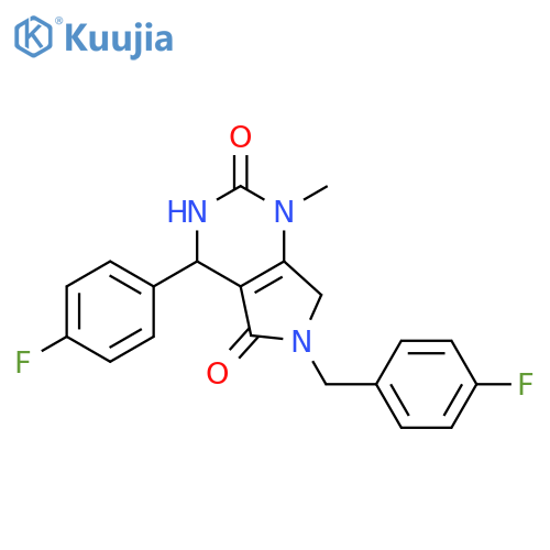 4-(4-fluorophenyl)-6-(4-fluorophenyl)methyl-1-methyl-1H,2H,3H,4H,5H,6H,7H-pyrrolo3,4-dpyrimidine-2,5-dione structure